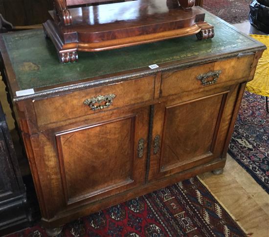 Leather top walnut dwarf cupboard